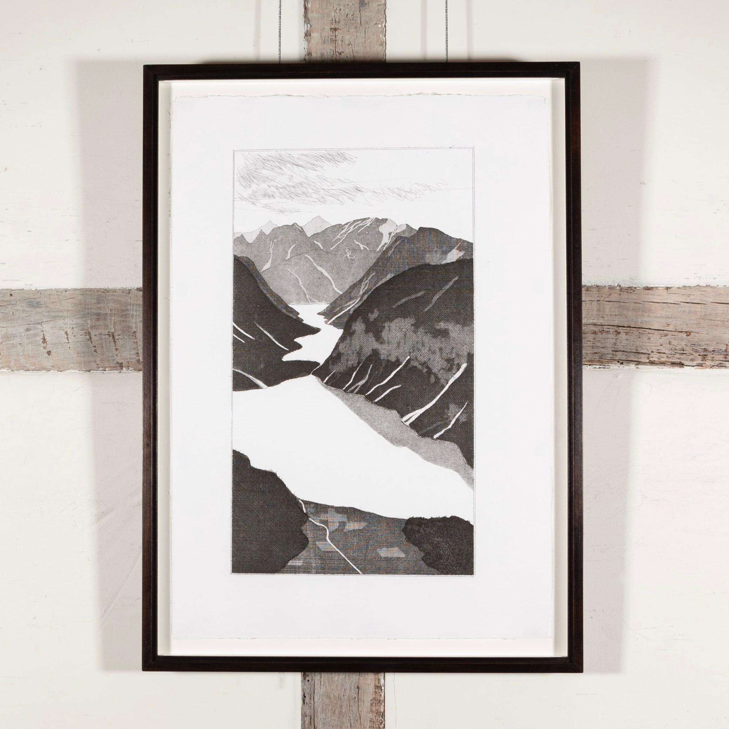 David Hockney, El lago, Impresión de los años 60 en blanco y negro, Montañas y agua en venta 1