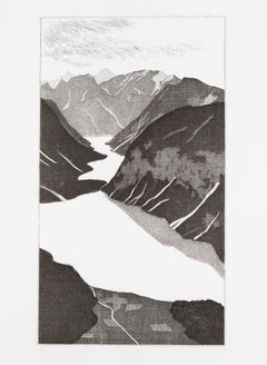 David Hockney, Il lago, stampa del 1960 in bianco e nero, Montagne e acqua