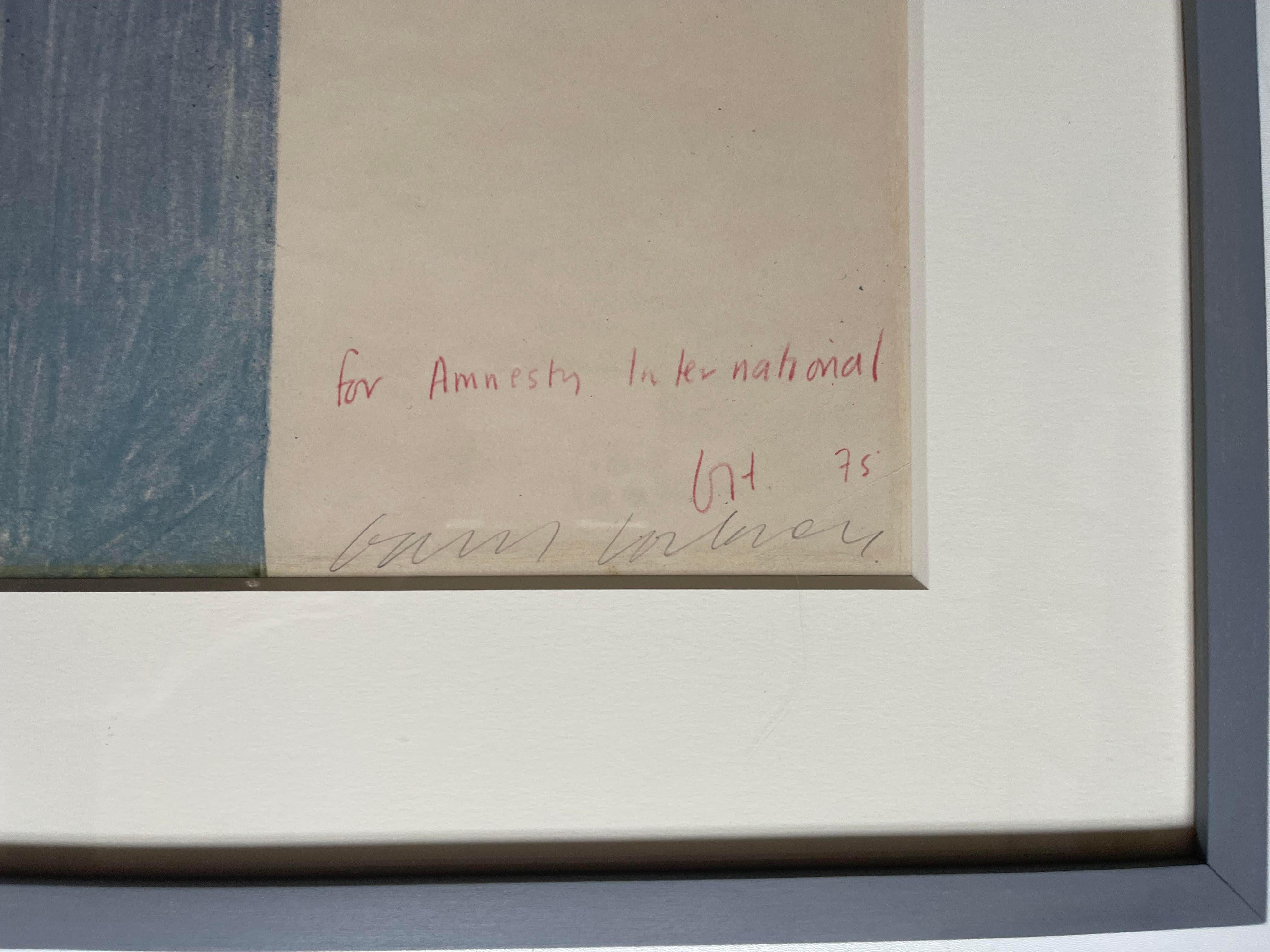 David Hockney
Der Gefangene, für Amnesty International, 1977
Farboffsetlithographie
Handsigniert, nummeriert 17/100 und beschriftet vom Künstler auf der Vorderseite unten rechts
Eleganter handgefertigter Rahmen mit UV-Plexiglas im Lieferumfang
Diese