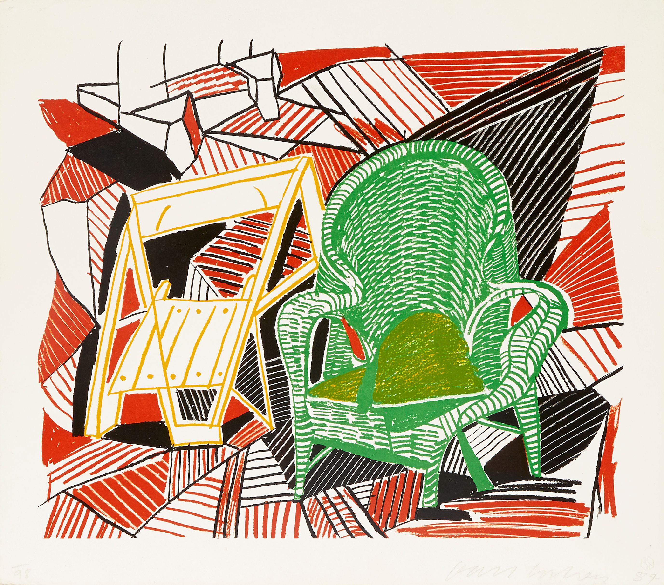 Abstract Print David Hockney - Deux chaises Pembroke Studio