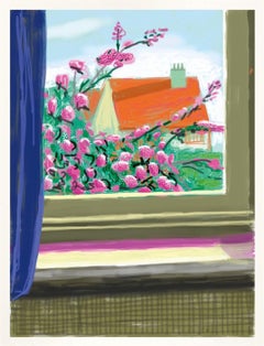 Untitled No.778 -- iPhone Drawing, Window, Nature, Flowers by David Hockney