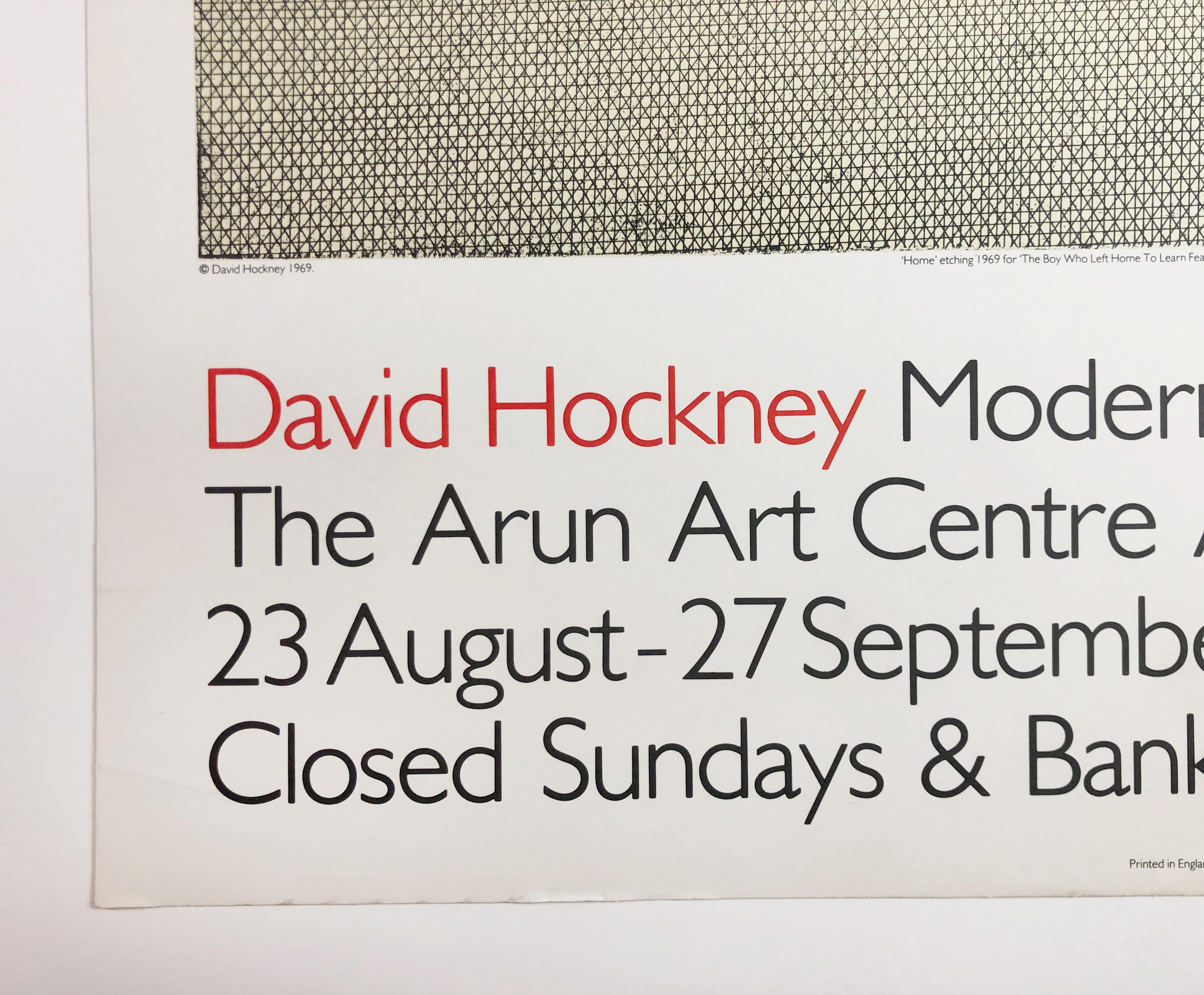 Vintage David Hockney poster French windows Arun Art Centre 1980 Brothers Grimm 1
