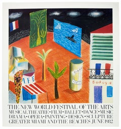 Retro David Hockney Poster Miami New World Festival of Arts 1982 palm trees