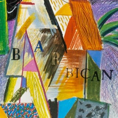 Vintage Hockney poster: Barbican Centre for Arts London 1982 colorful palm trees