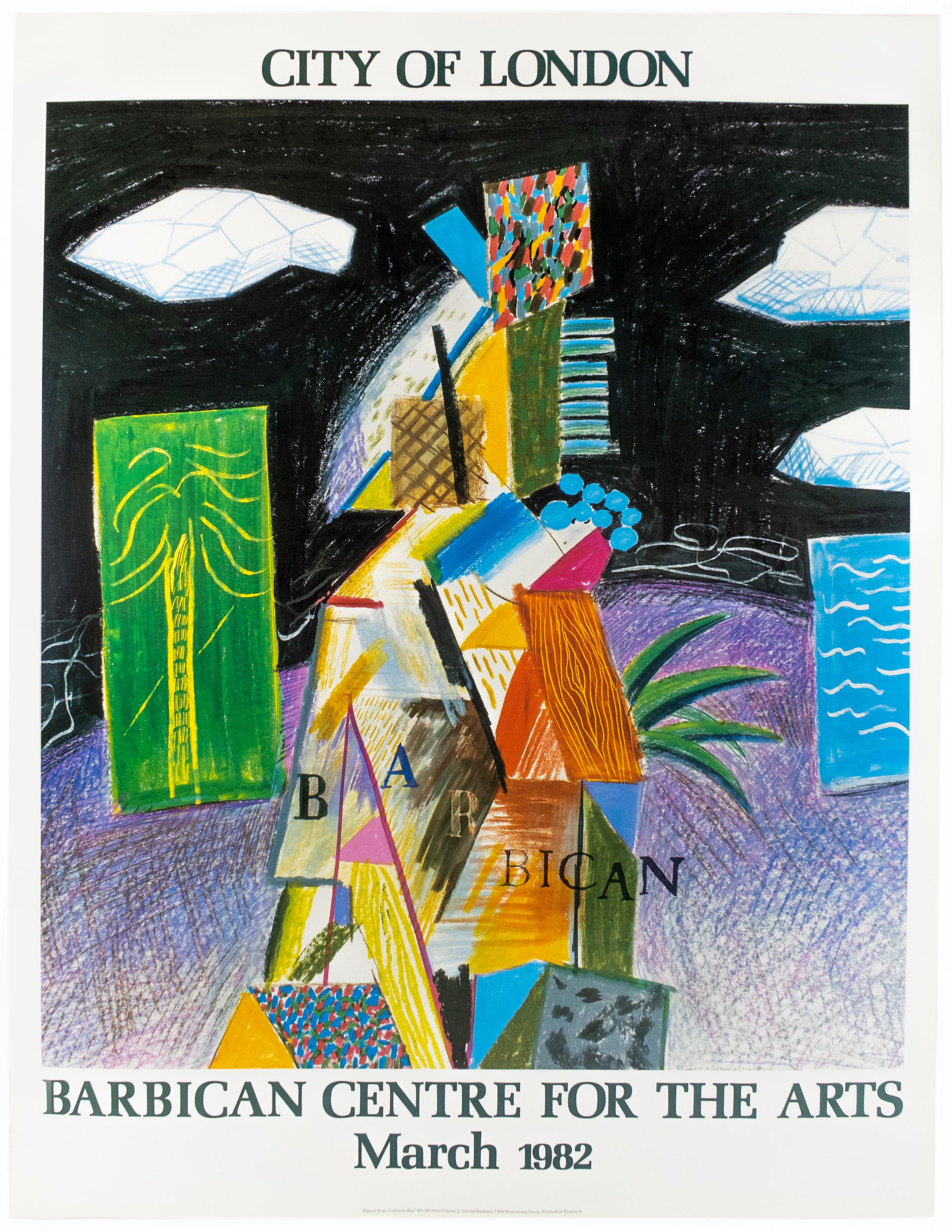 Cartel vintage de Hockney: Barbican Centre for Arts Londres 1982 palmeras de colores