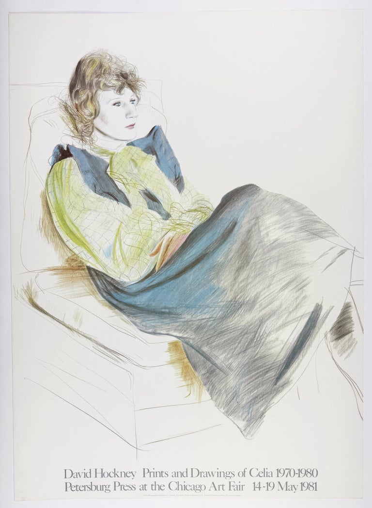 Vintage Hockney poster Celia Wearing Checkered Sleeves 1981