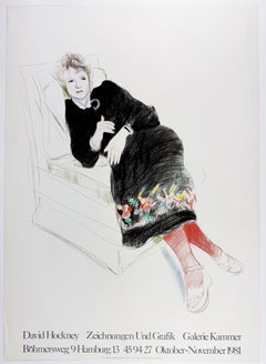 Vintage Hockney-Poster Kammer 1981 Celia in einem schwarzen Kleid und roten Stockings, Vintage
