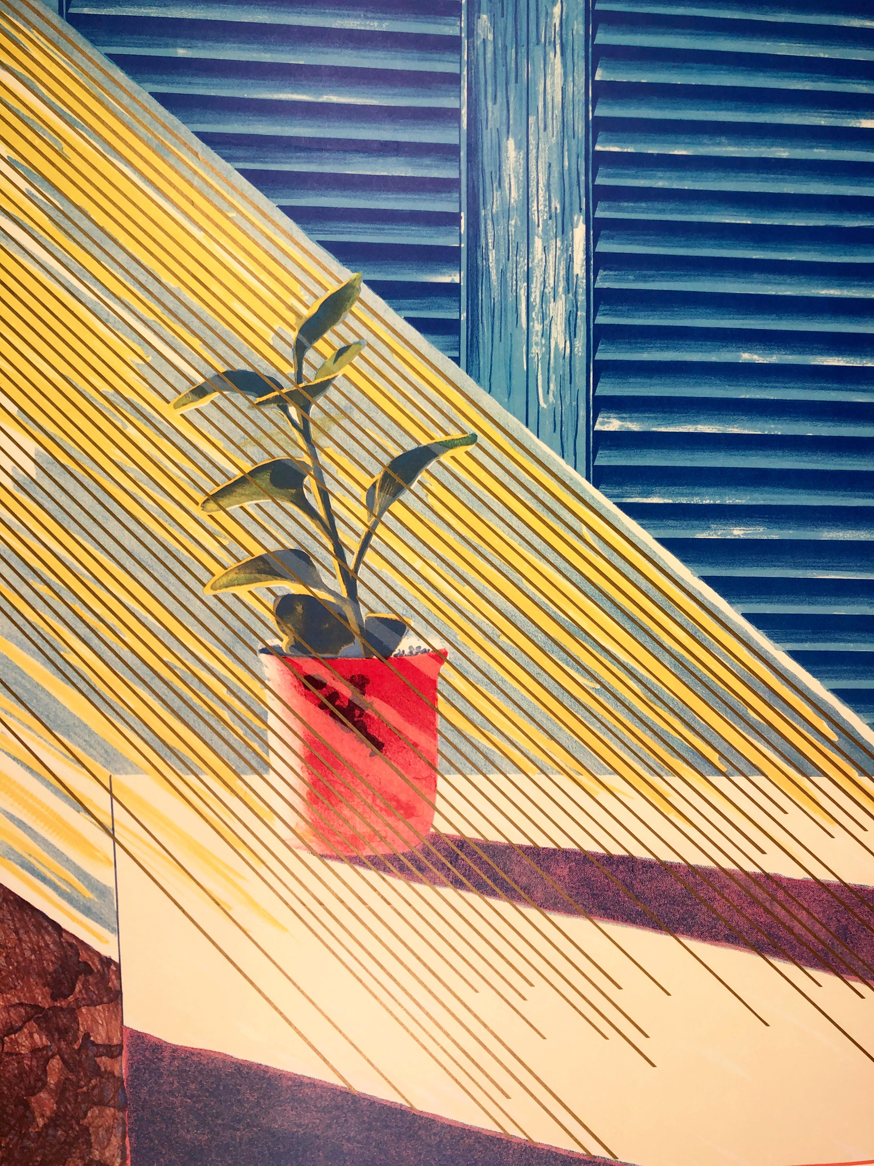 Vintage Hockney poster Midland Group 1979 plant still life with golden sunshine  - Print by David Hockney