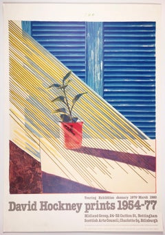 Vintage Hockney Poster Midland Group 1979 Pflanzenstillleben mit goldenem Sonnenschein