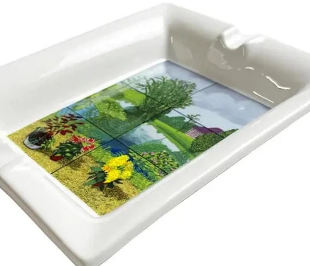 Water Lillies In The Pond With Pots Of Flowers By David Hockney For Sale 2