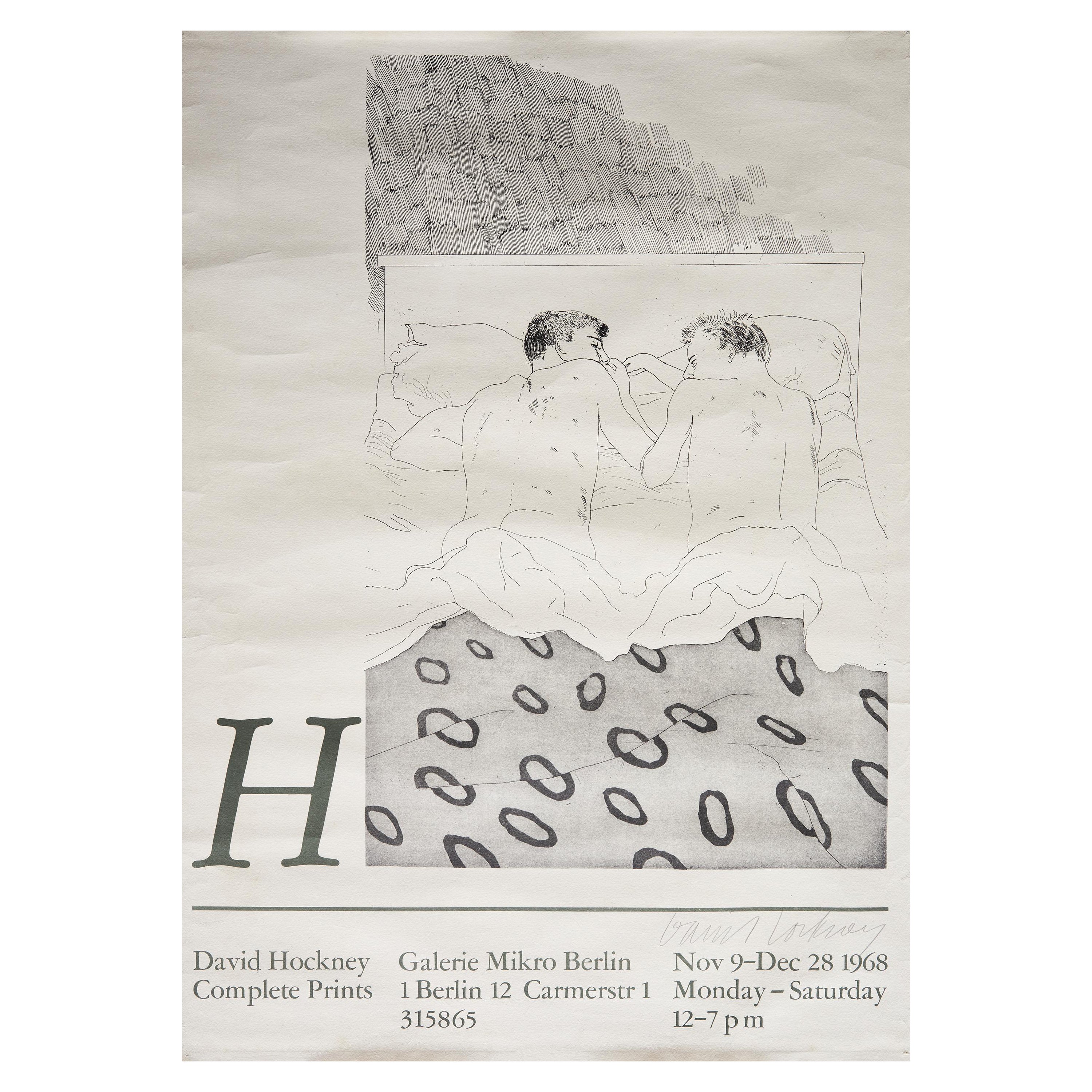 Poster da esposizione firmato di David Hockney - Due ragazzi di 23 o 24 anni - Berlino, 1968 in vendita