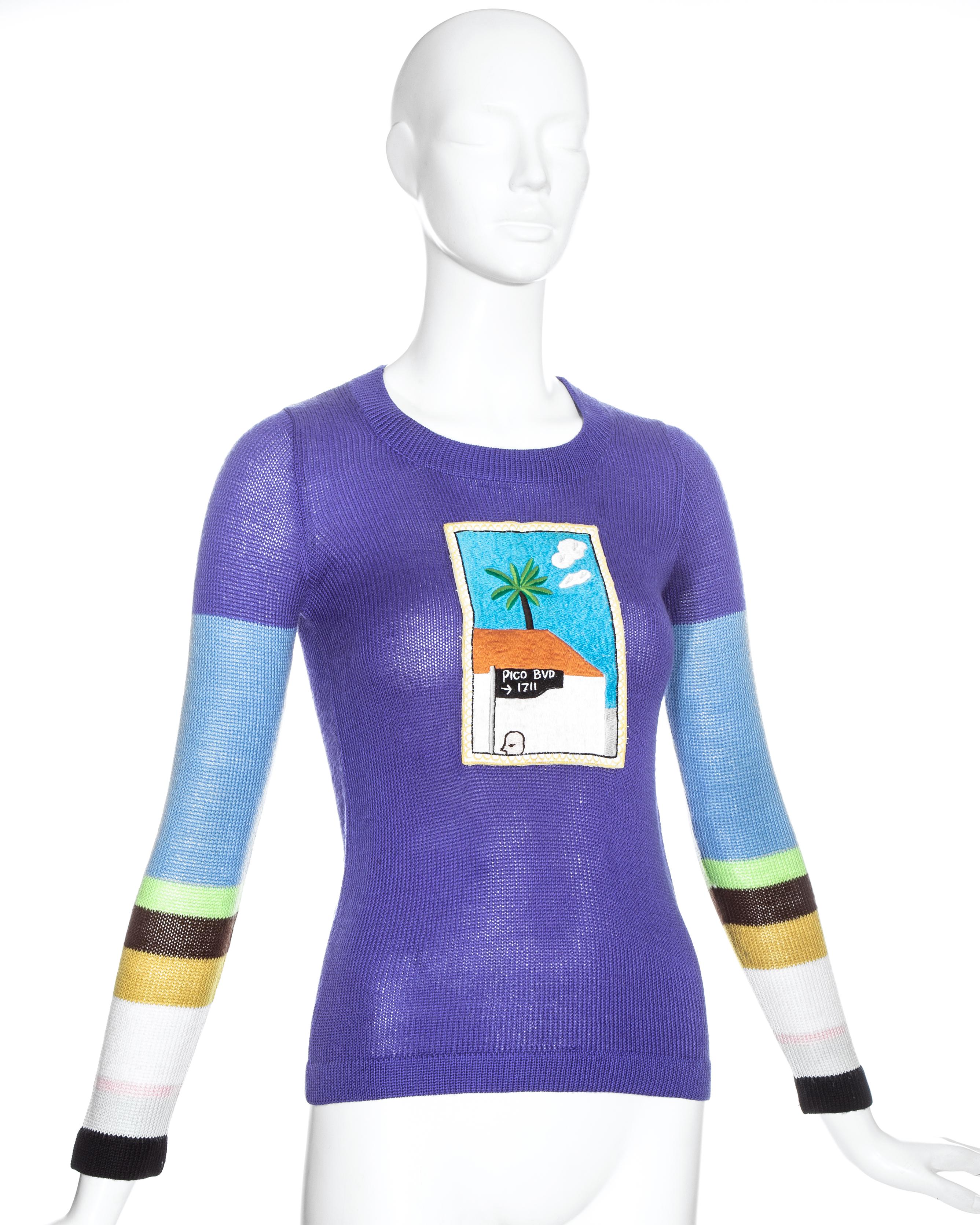 David Hockney x Ritva embroidered multicoloured acrylic sweater, c. 1971  In Excellent Condition For Sale In London, GB