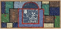 Rare Antique Judaica Tile Mosaic with Sgraffito Hebrew Calligraphy