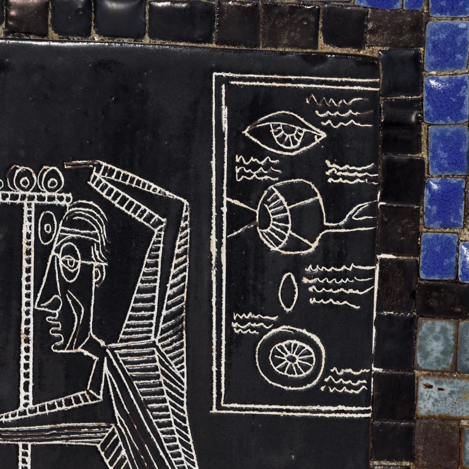 David Holleman Panel artístico de mosaico con ilustración esgrafiada en venta 3