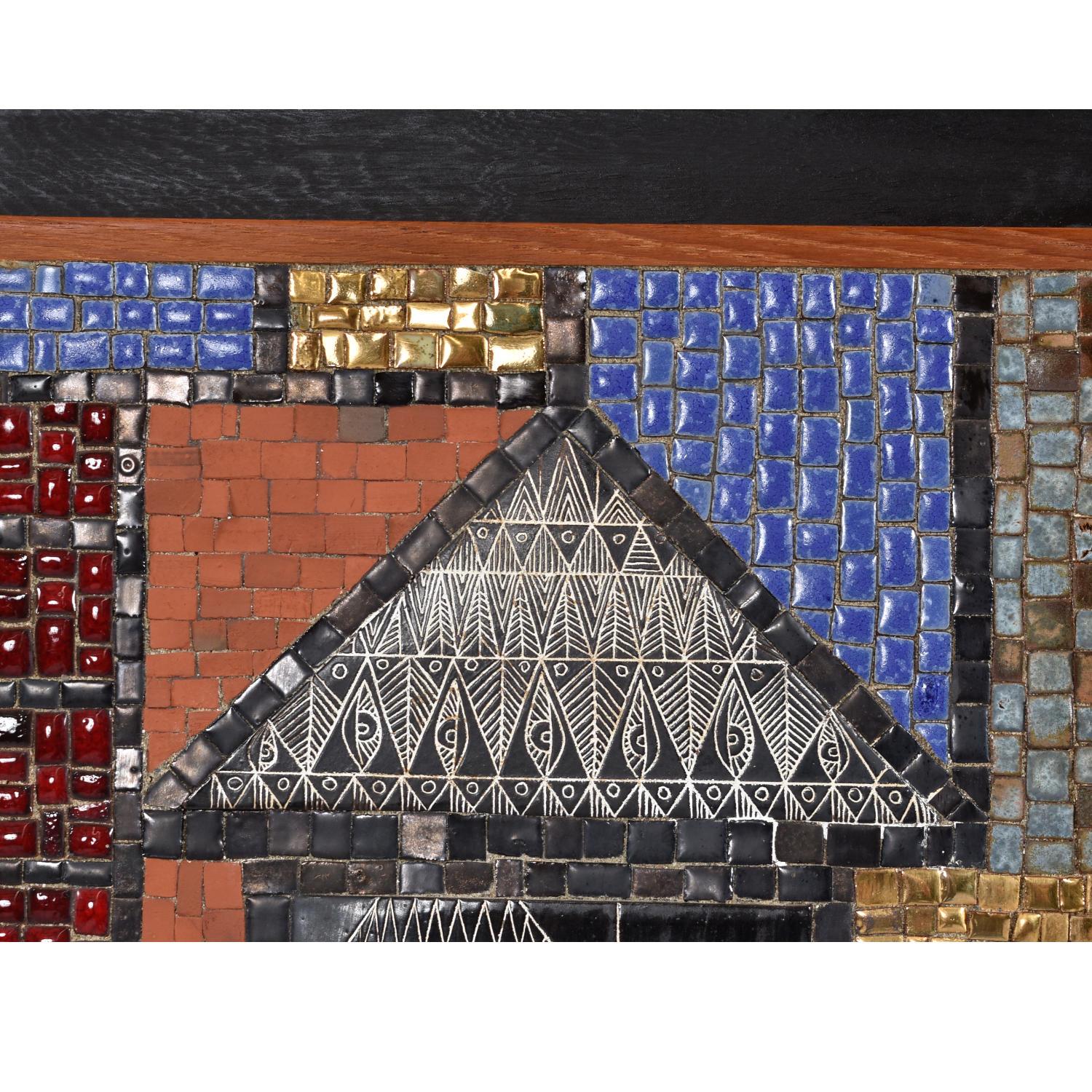 David Holleman Panel artístico de mosaico con ilustración esgrafiada Madera en venta