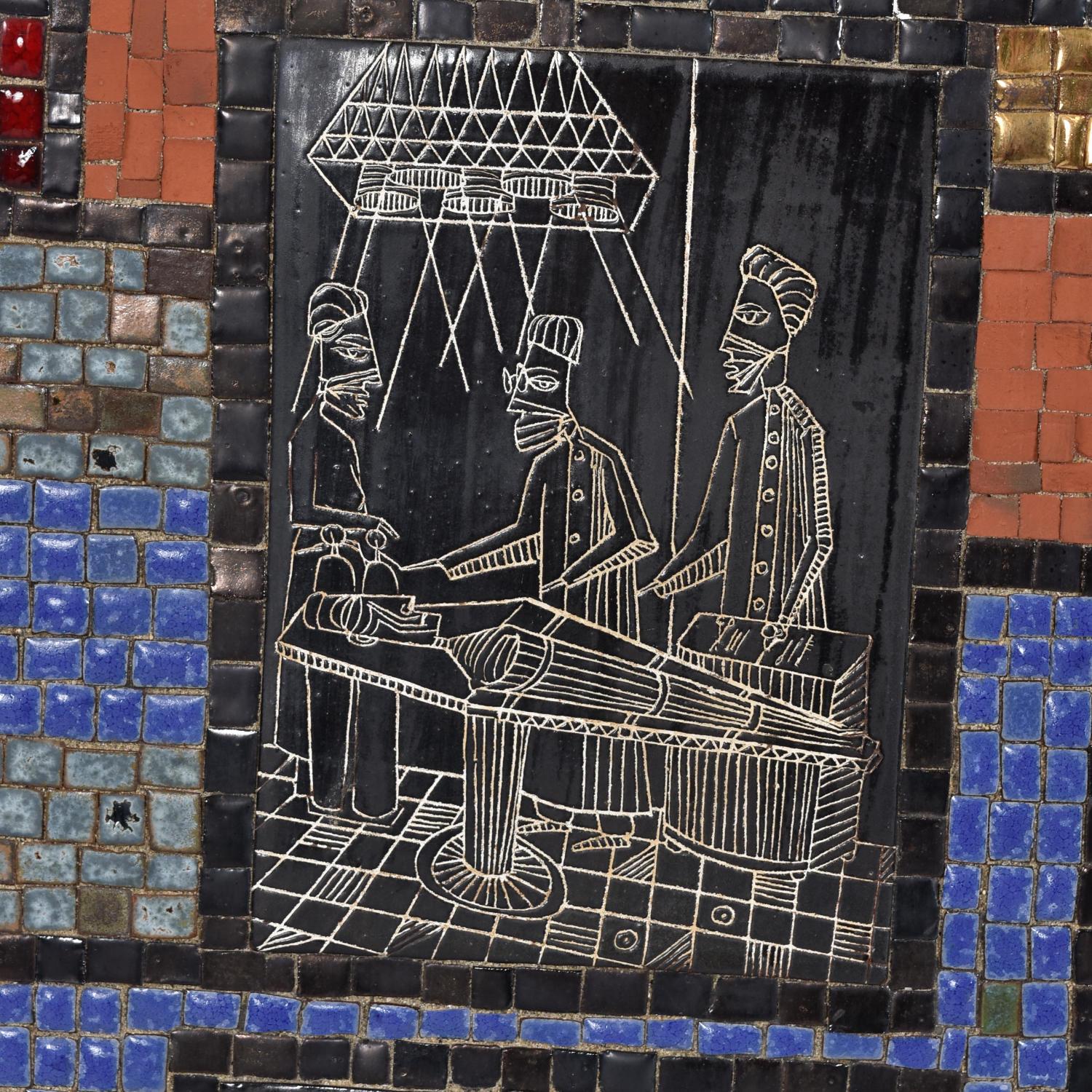 David Holleman Panel artístico de mosaico con ilustración esgrafiada en venta 1