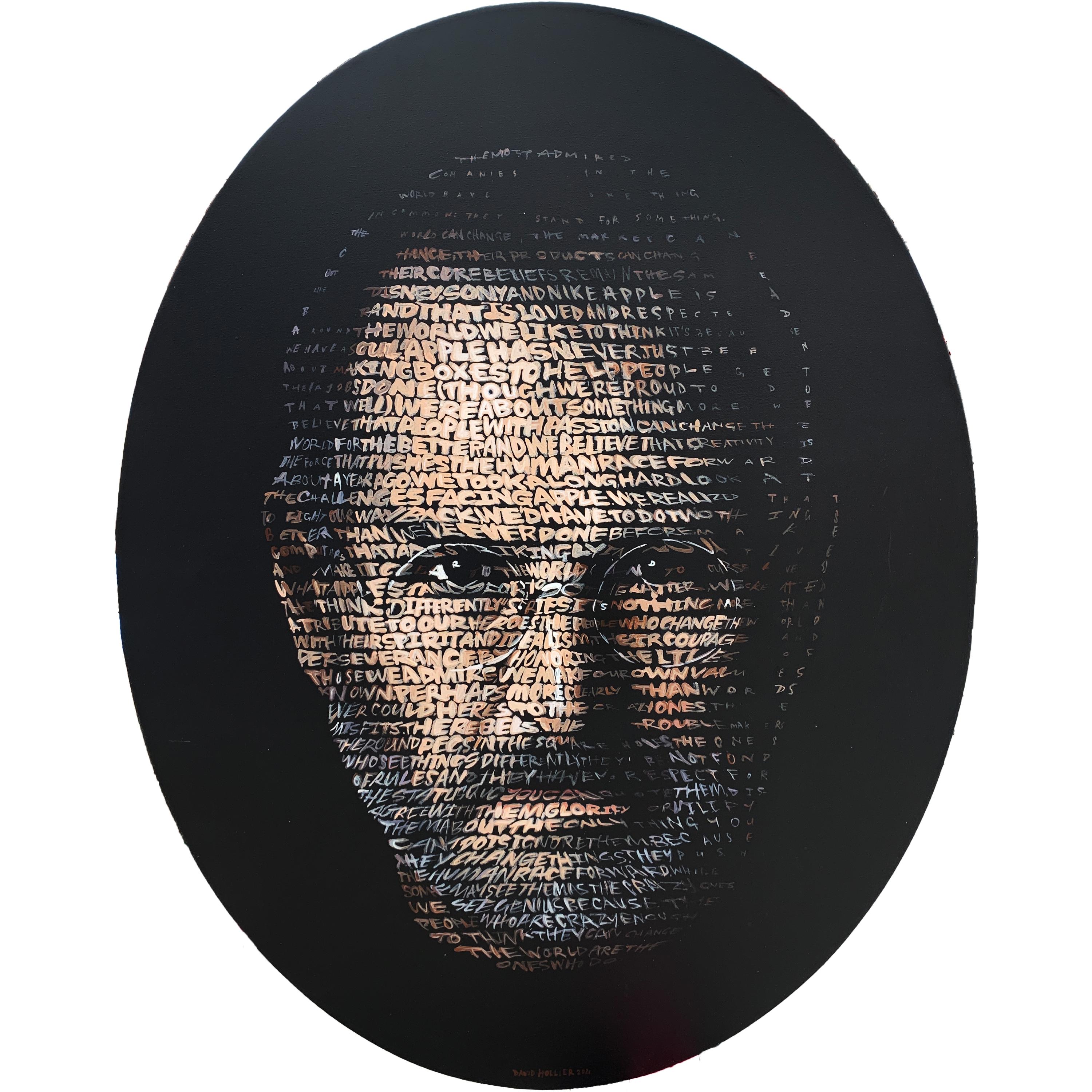 David Hollier Figurative Painting - Steve Jobs (Text from 'Think Differently' campaign, 2021