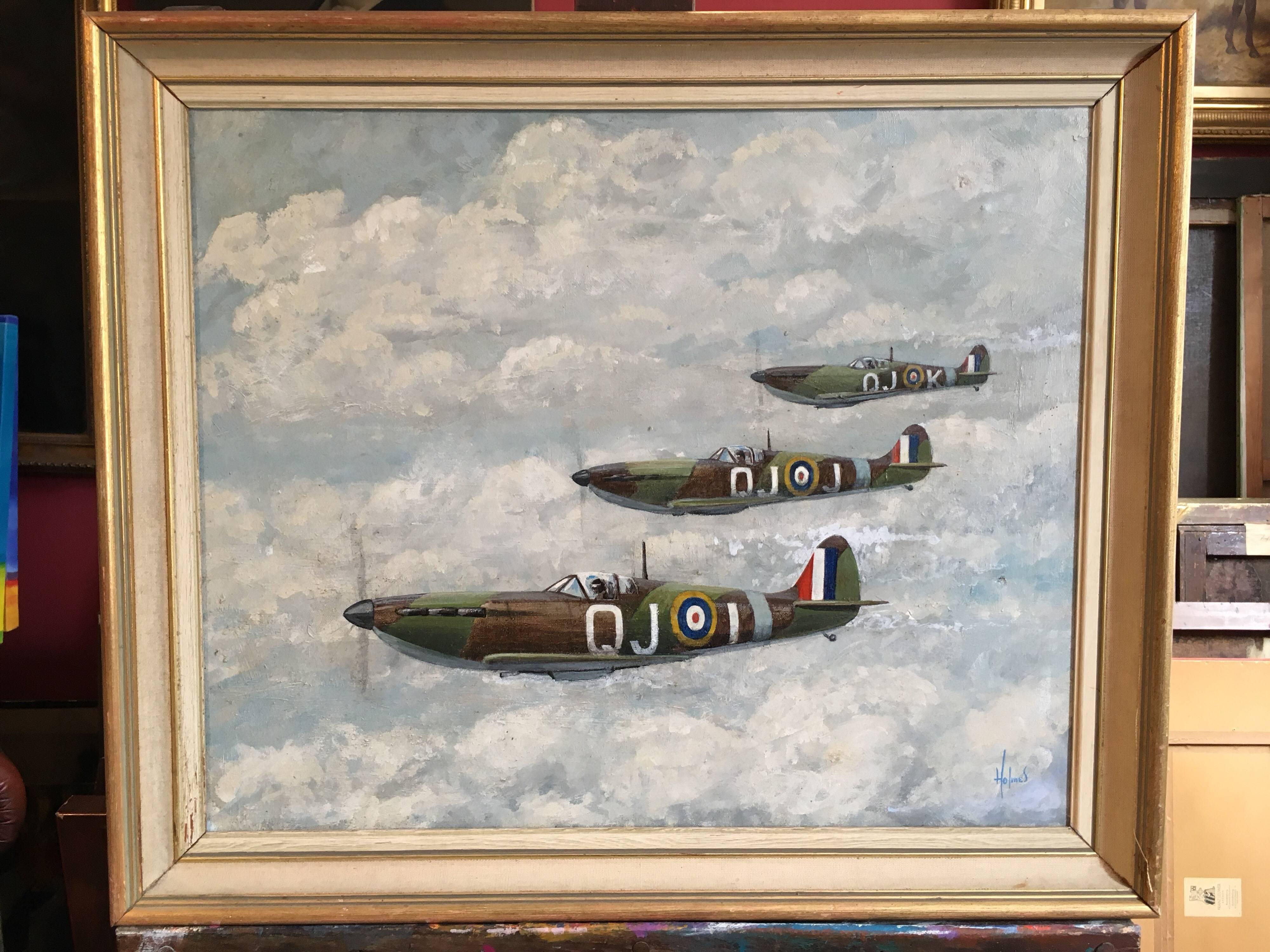 Three Spitfires, original oil painting - Painting by David Holmes