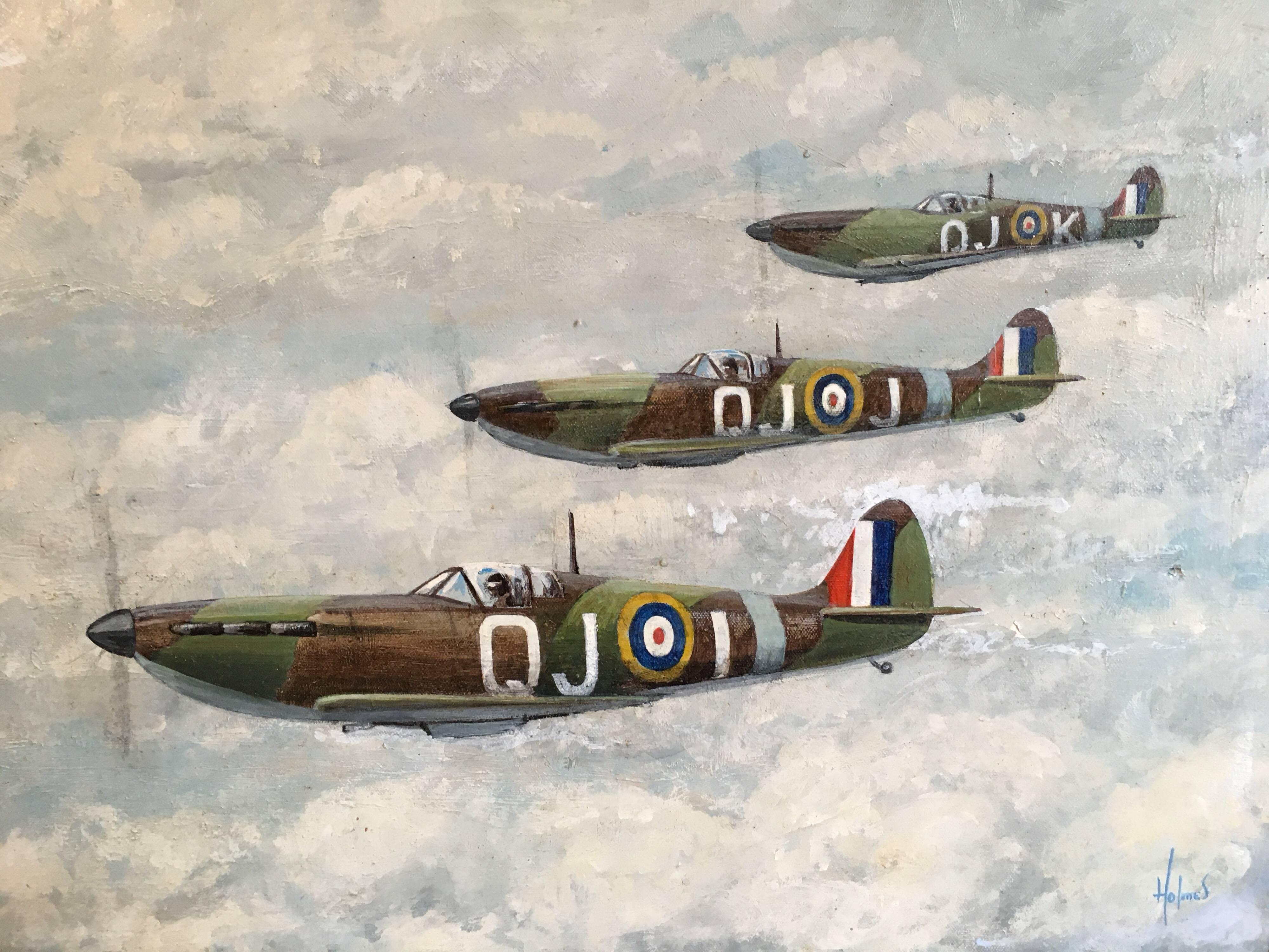 Three Spitfires, original oil painting - Impressionist Painting by David Holmes