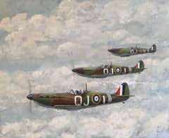 Three Spitfires, original oil painting