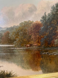 Early 20th century English River landscape with a herd of Cows crossing a River