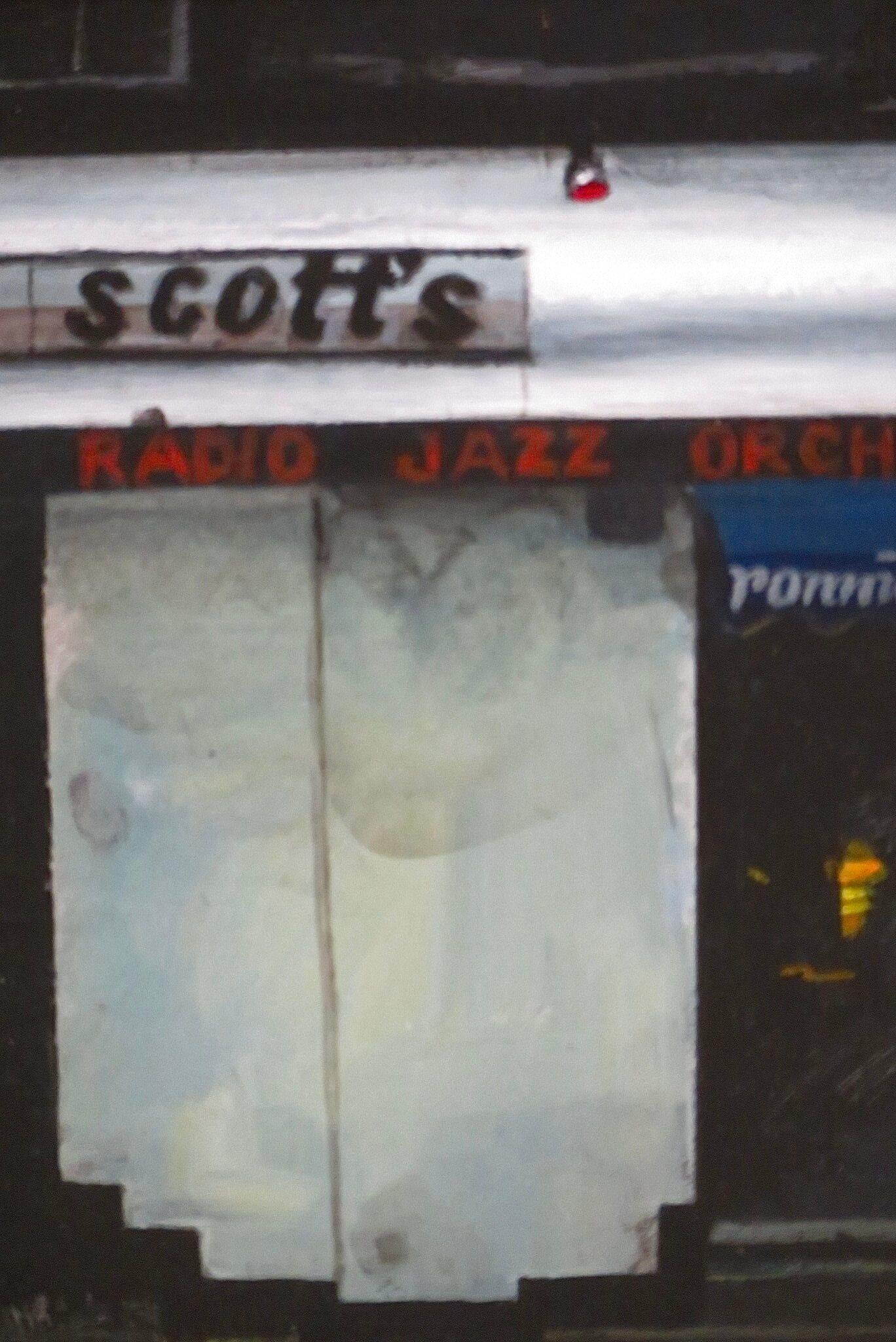 Pittura ad olio originale della fine del XX secolo - LONDRA SOHO Famoso Ronnie Scotts Jazz Club - Painting Postimpressionismo di David Hosie 
