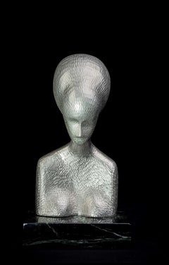 David Hostetler Carved Nickle Sculpture Silver Modern Female Bust 1980s