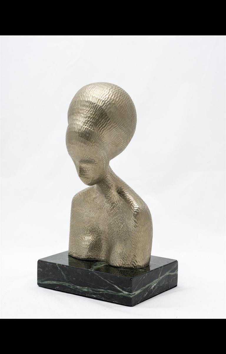 David Hostetler, geschnitzte Nickle-Skulptur, Silber, moderne weibliche Büste, 1980er Jahre