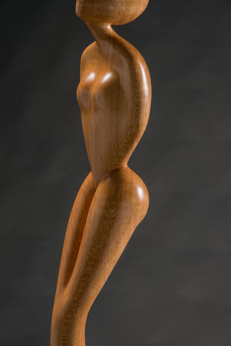  David Hostetler Carved Lacewood Sculpture Beige Female Full Figure Figurative For Sale 3