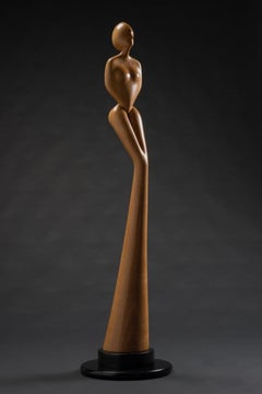  David Hostetler Carved Lacewood Sculpture Beige Female Full Figure Figurative