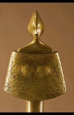 David Hostetler Semaphore II Bronze Sculpture Abstract Female Pale Gold Frontal