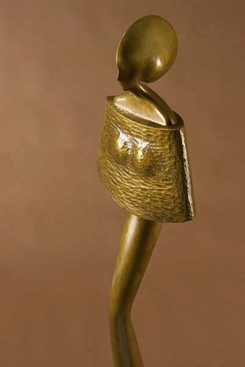 David Hostetler Semaphore II Bronze Sculpture Abstract Female Pale Gold Frontal For Sale 2