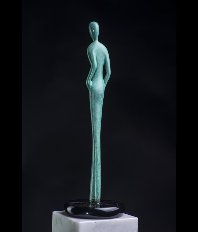 David Hostetler Bronze Sculpture Figurative Green Full Figure Small For Sale 1