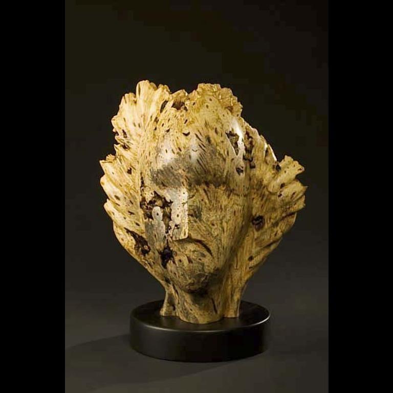 David Hostetler Carved Burlwood Sculpture Head Figurative Contemporary Beige For Sale 1