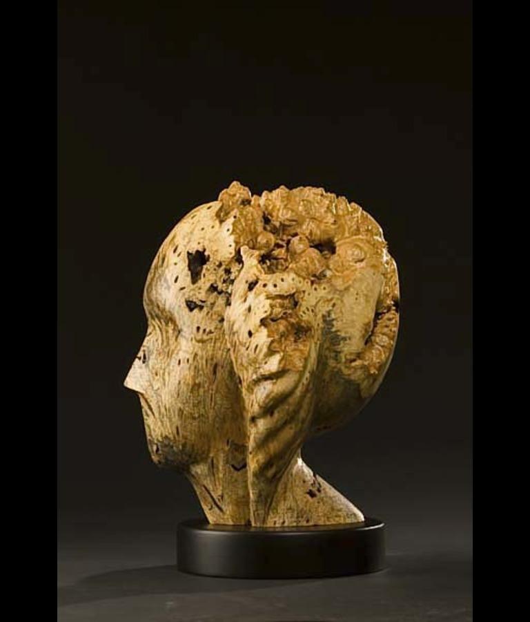 David Hostetler Carved Burlwood Sculpture Head Figurative Contemporary Beige For Sale 2