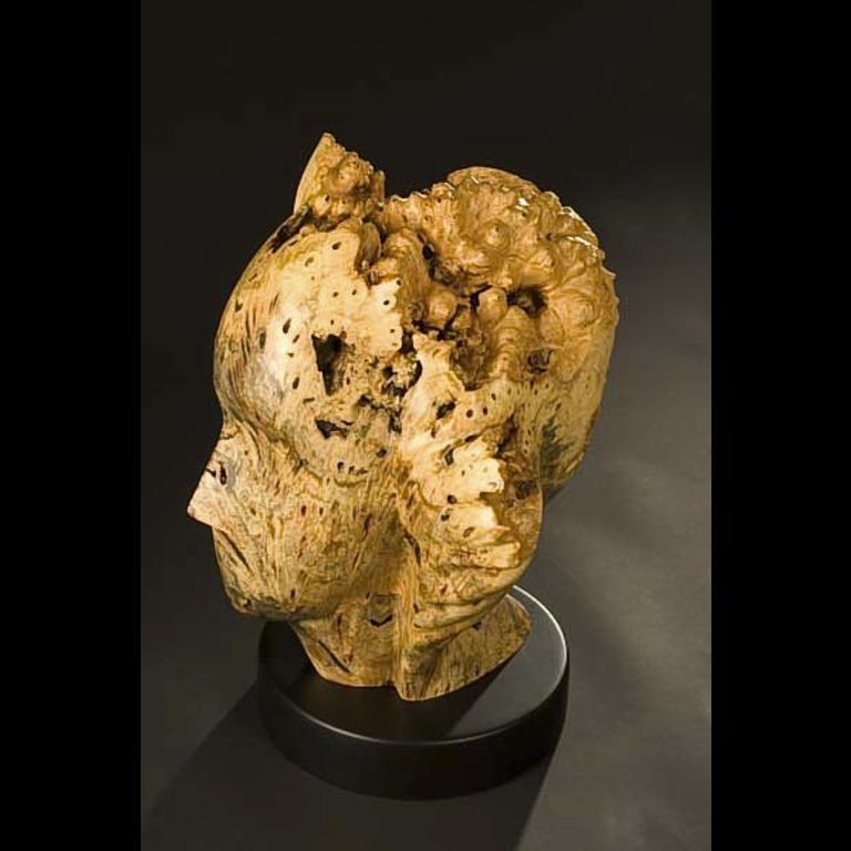 David Hostetler Carved Burlwood Sculpture Head Figurative Contemporary Beige For Sale 3