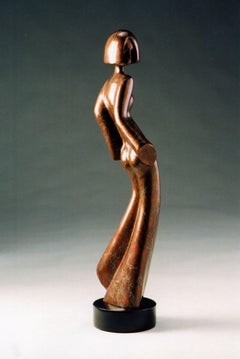 David Hostetler Weibliche Bronzeskulptur Figurativ Art Deco Brown Im Auftrag 