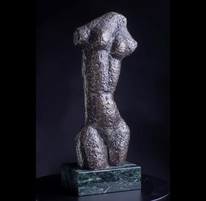 David Hostetler Torso Sculpture Bronze Nude Mid Century Figurative Brown