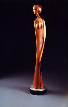 David Hostetler Wood Female Figurative Sculpture Beige
