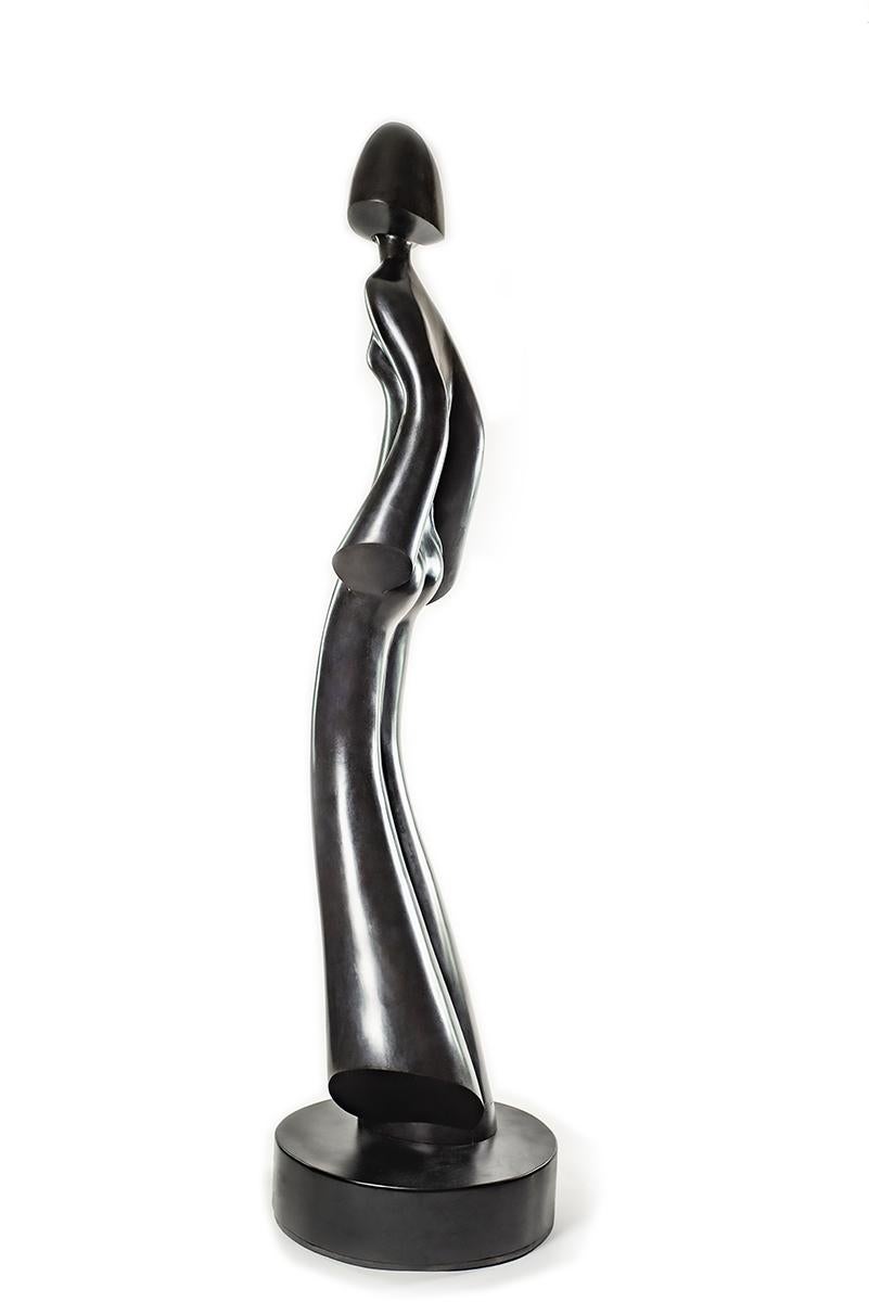 Mujer, Negro, Abstracto, Giro, Danza, Vestido, Art Decó, Jardín, Por Encargo - Figurative Sculpture Oro de David Hostetler