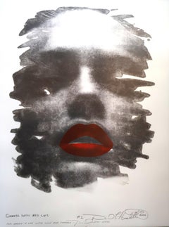 David Hostetler, signierte und nummerierte Lithografie „Göttin mit roten Lippen“, 2000