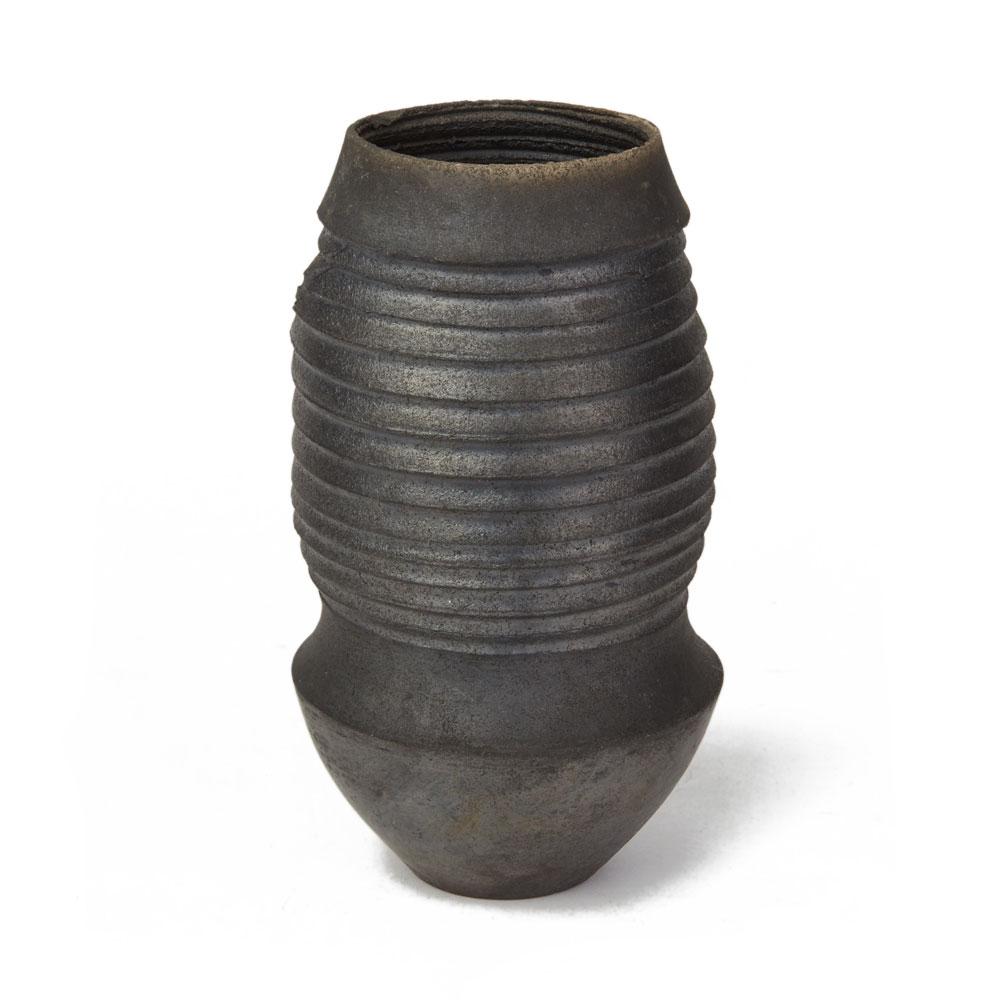 English David Howard Jones Black Raku Altered Spherical Vase