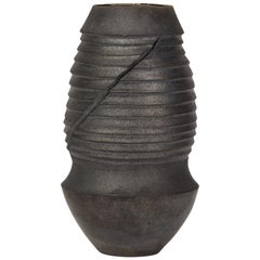 David Howard Jones Black Raku Altered Spherical Vase