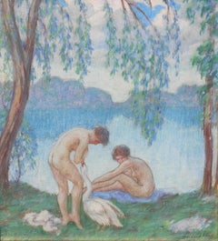 Antique  Impressionist Painting Nude Bathers by David Humphrey