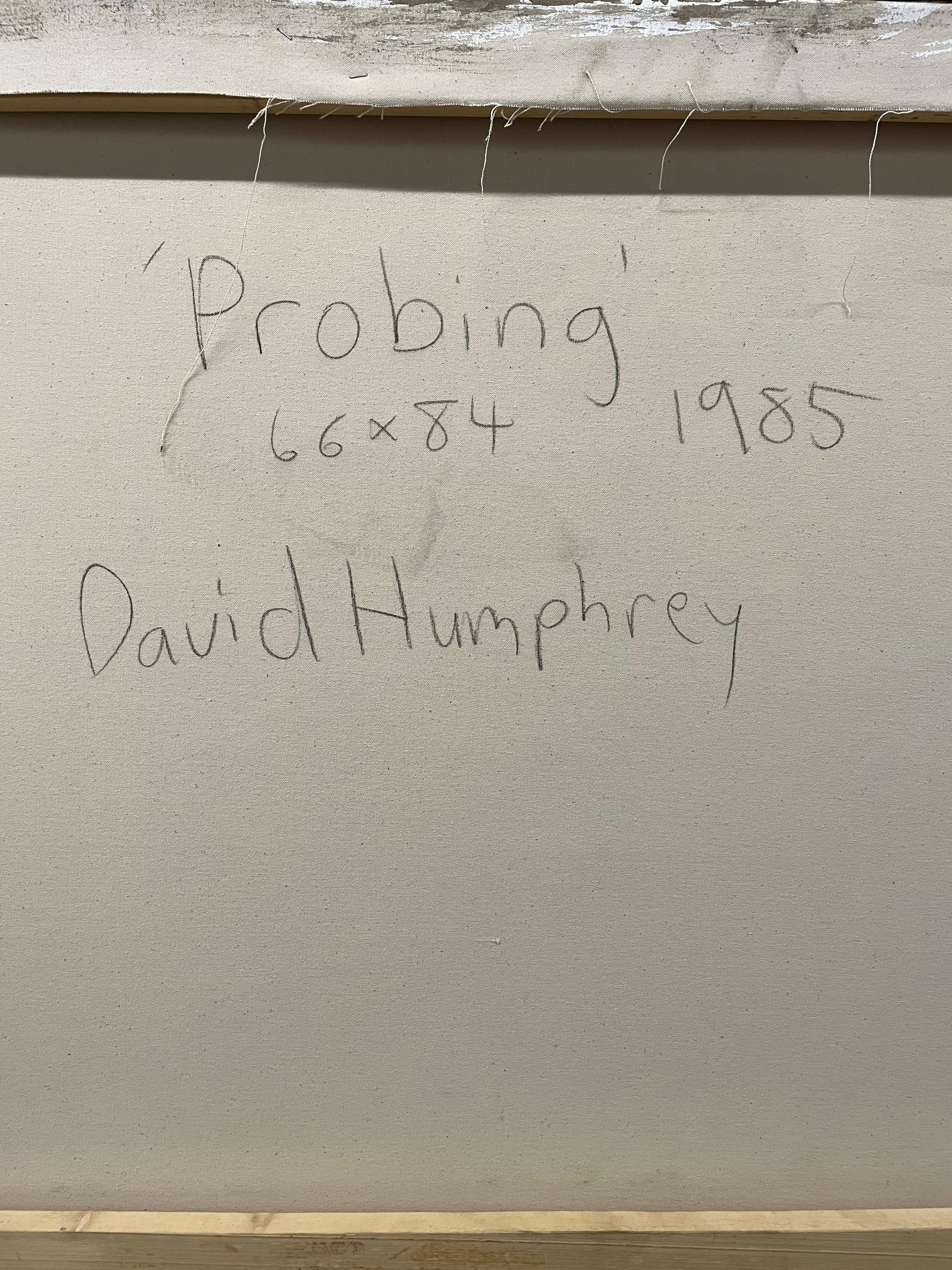 Probing - Gray Figurative Painting by David Humphrey