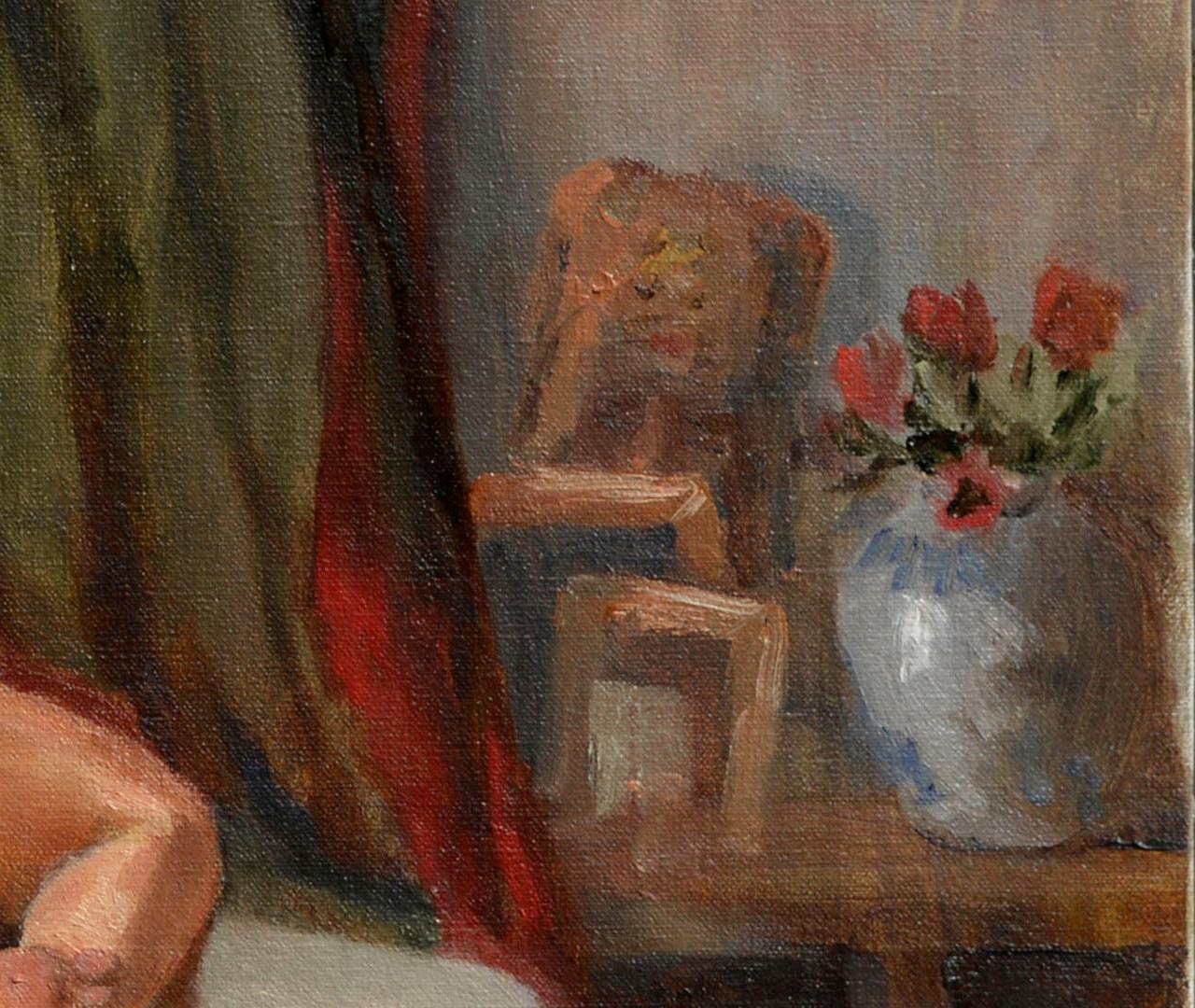 Figura di nudo reclinato in olio su lino - Figurative Painting Nero di David Hunt