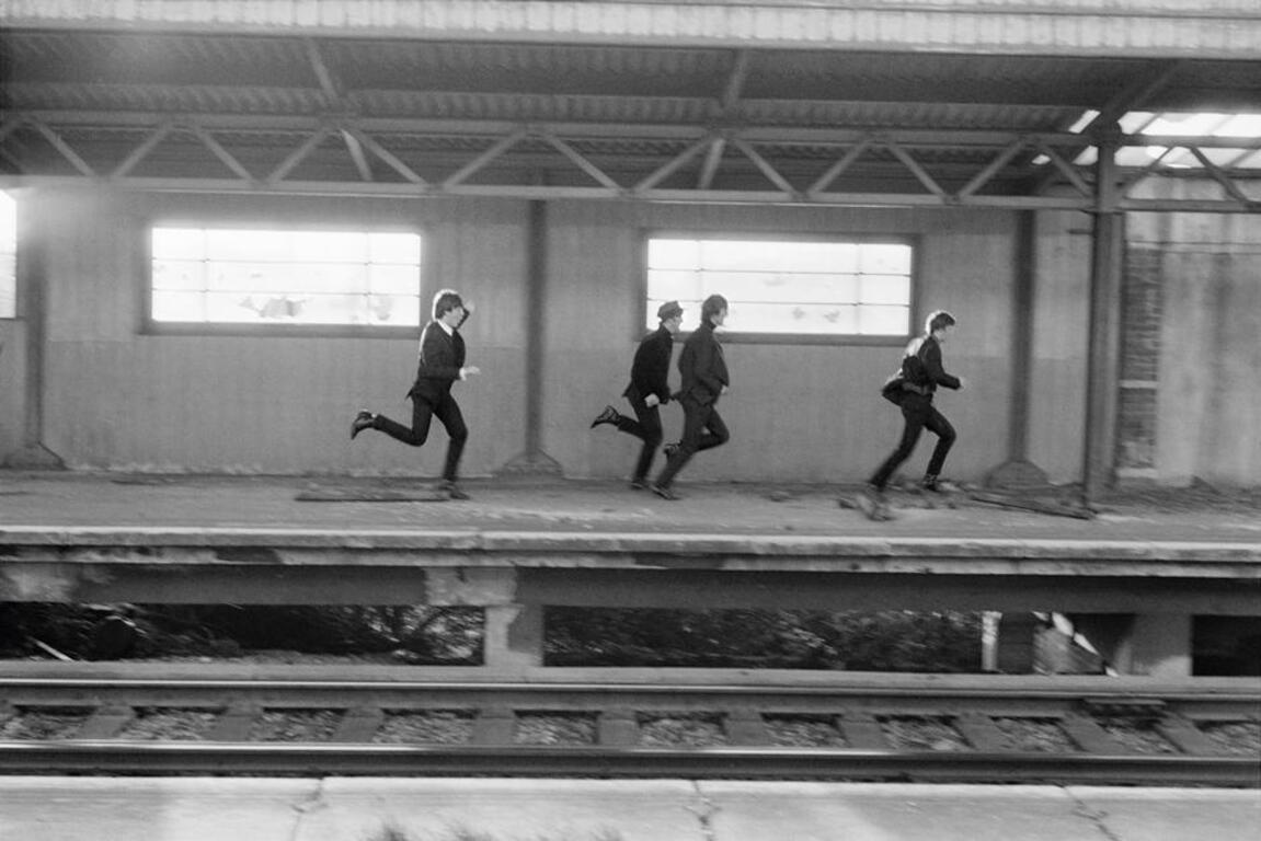 David Hurn Black and White Photograph - The Beatles during filming of 'A Hard Days Night', London 1964