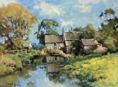 English Impressionist Signed Oil Painting Water MIll House in Summer Meadows