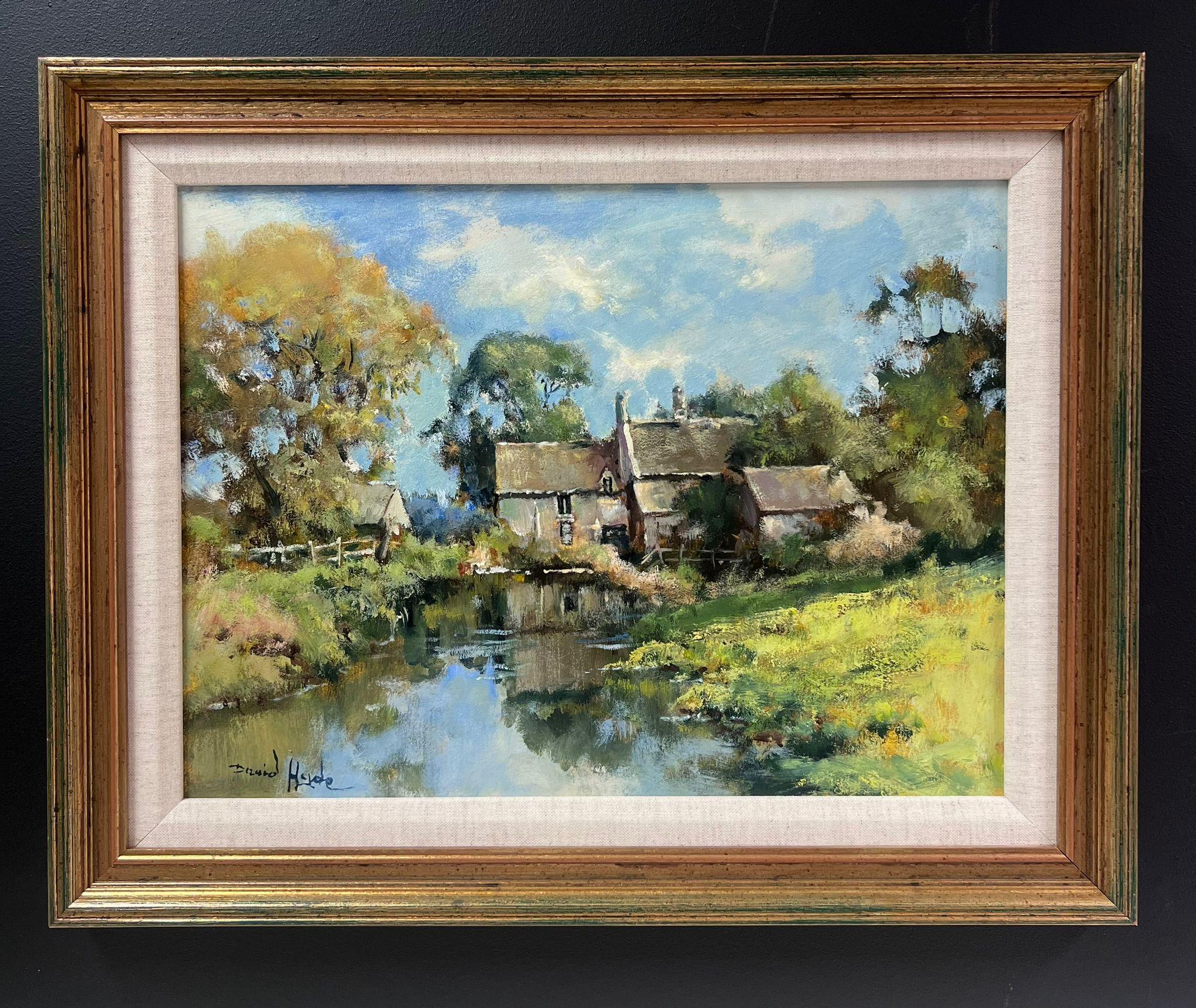 English Impressionist Signiertes Ölgemälde Water MIll House in Summer Meadows (Englische Schule), Painting, von David Hyde