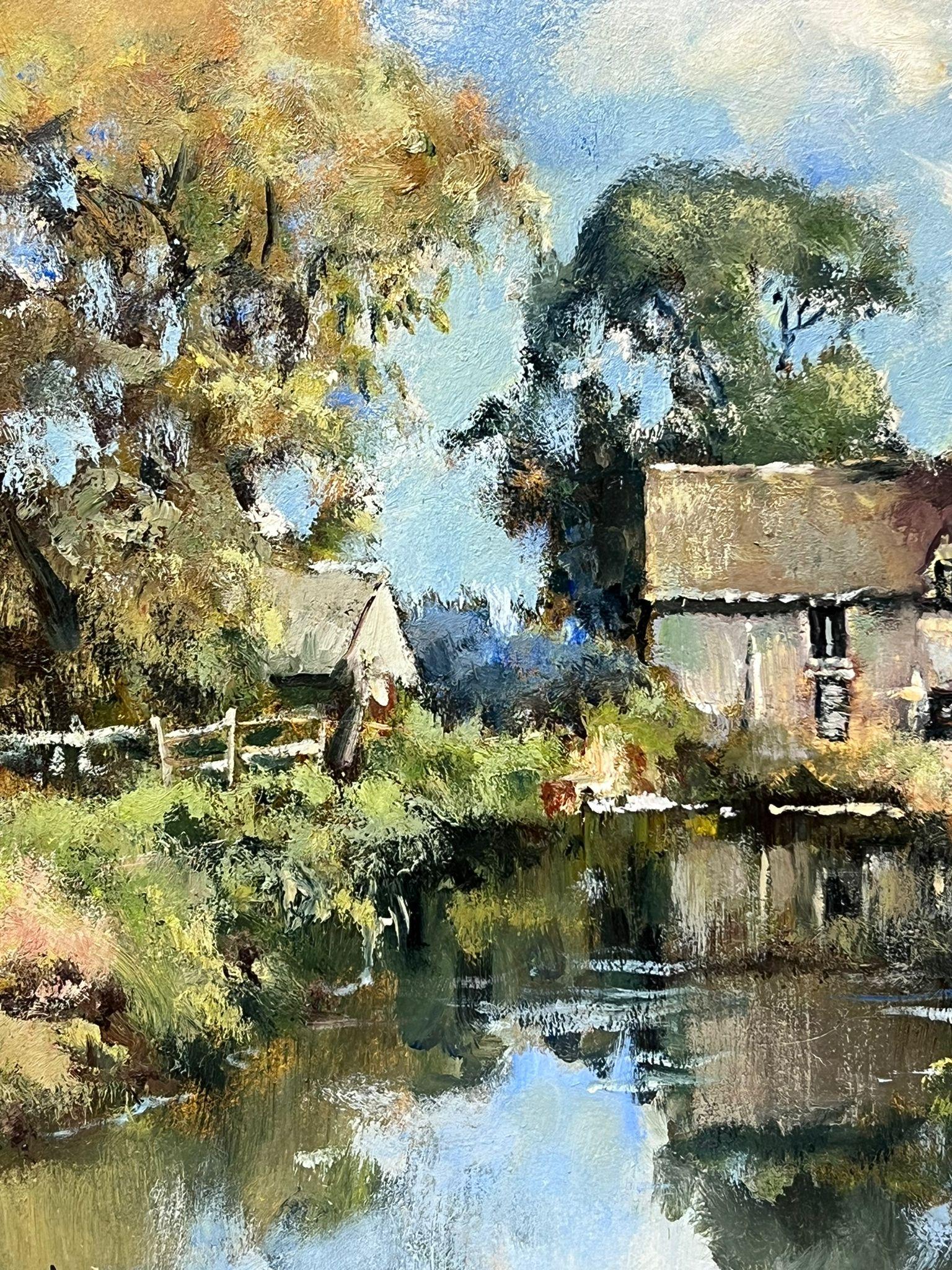 English Impressionist Signiertes Ölgemälde Water MIll House in Summer Meadows im Angebot 2